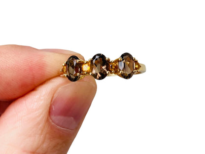 9ct Gold Smokey Quartz & Citrine Ring