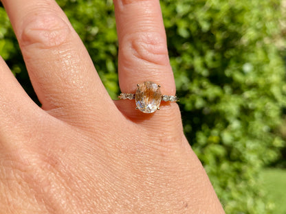 9ct Gold Goldern Rutilated Quartz & Diamond Ring