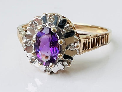 9ct Gold Amethyst & Diamond Ring