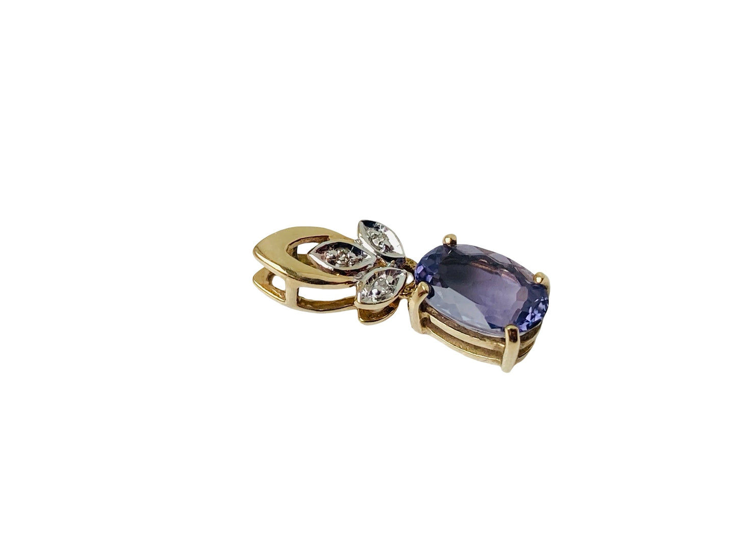 9ct Gold Iolite & Diamond Pendant