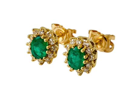 Vintage 18ct Gold Emerald & Diamond Earrings