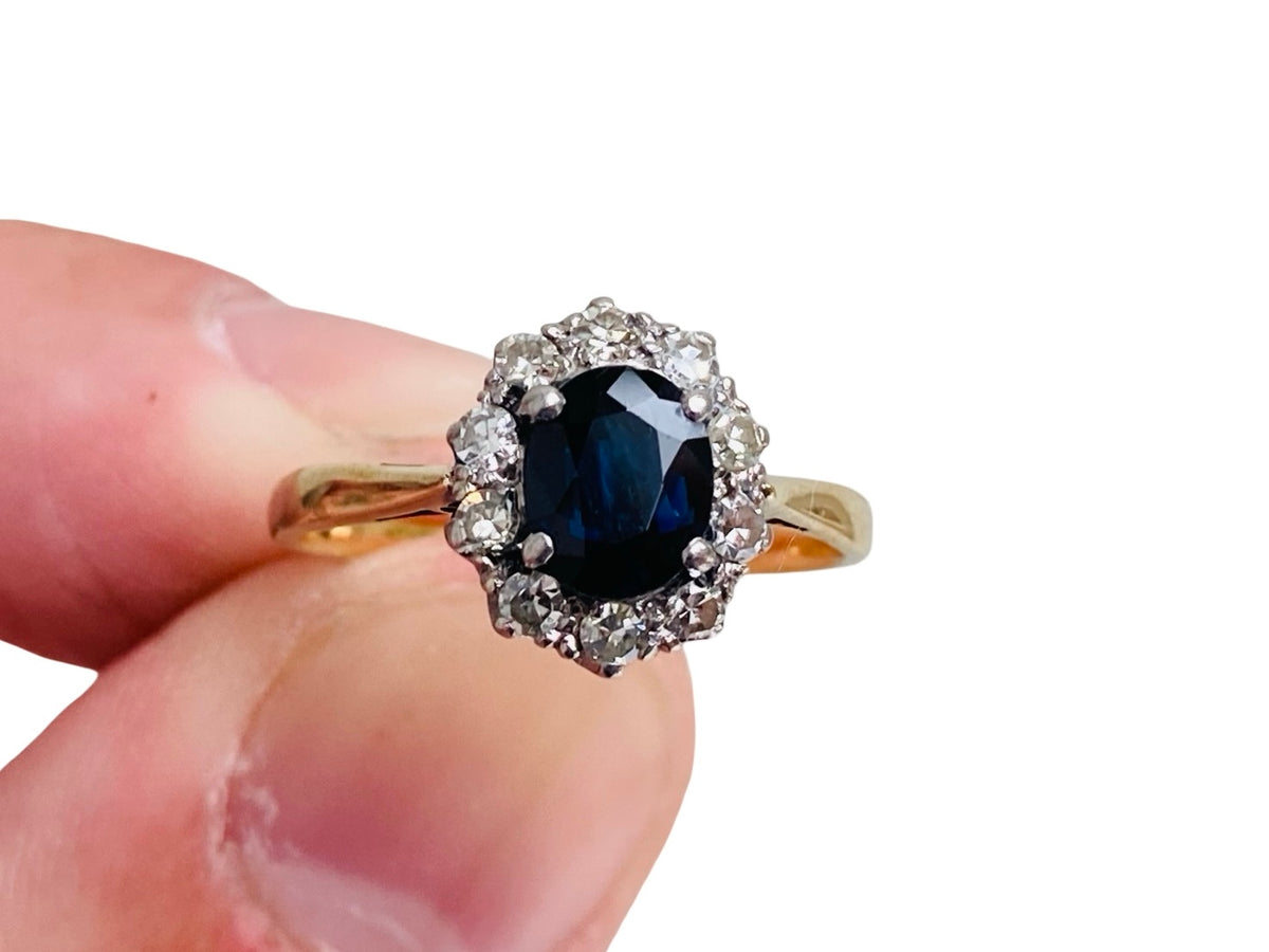 Antique 18ct Gold & Platinum Sapphire & Diamond Ring