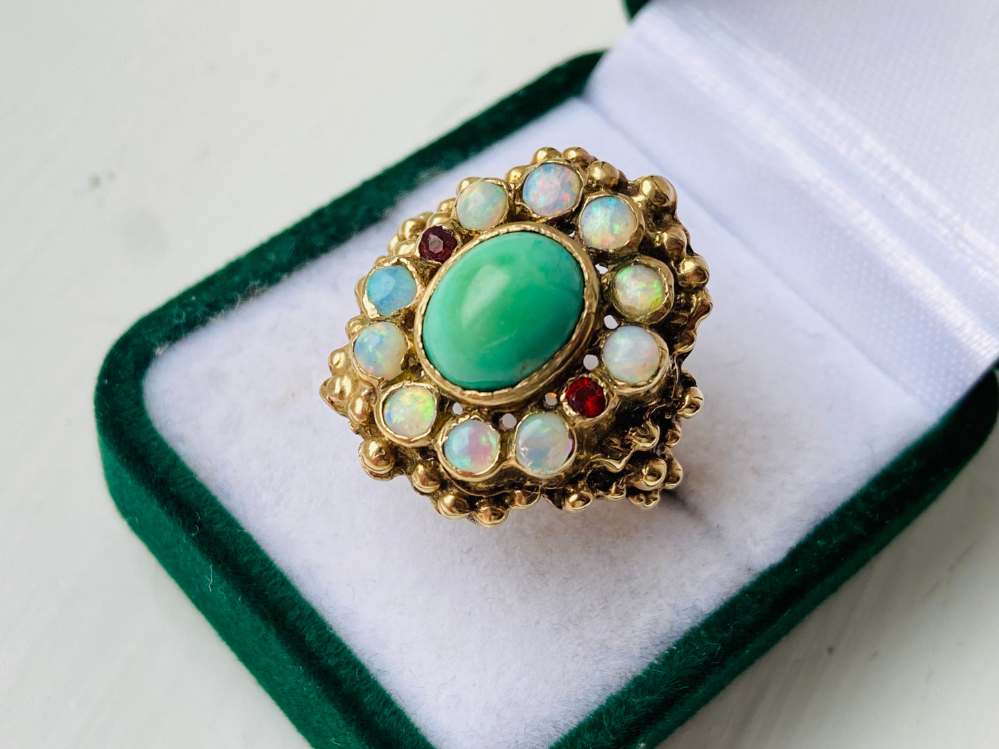 Vintage 9ct Gold Turquoise, Opal & Garnet Ring