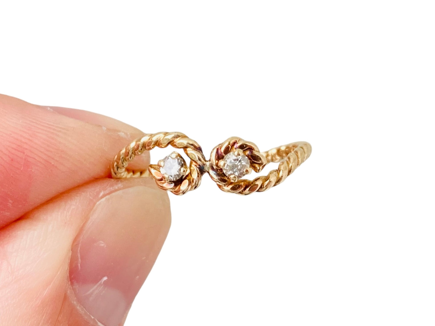 Vintage 9ct Gold Diamond Rope Ring