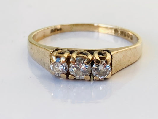 Vintage 9ct Gold Diamond Three Stone Ring