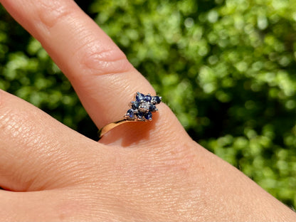 Vintage 9ct Gold Sapphire & Diamond Ring