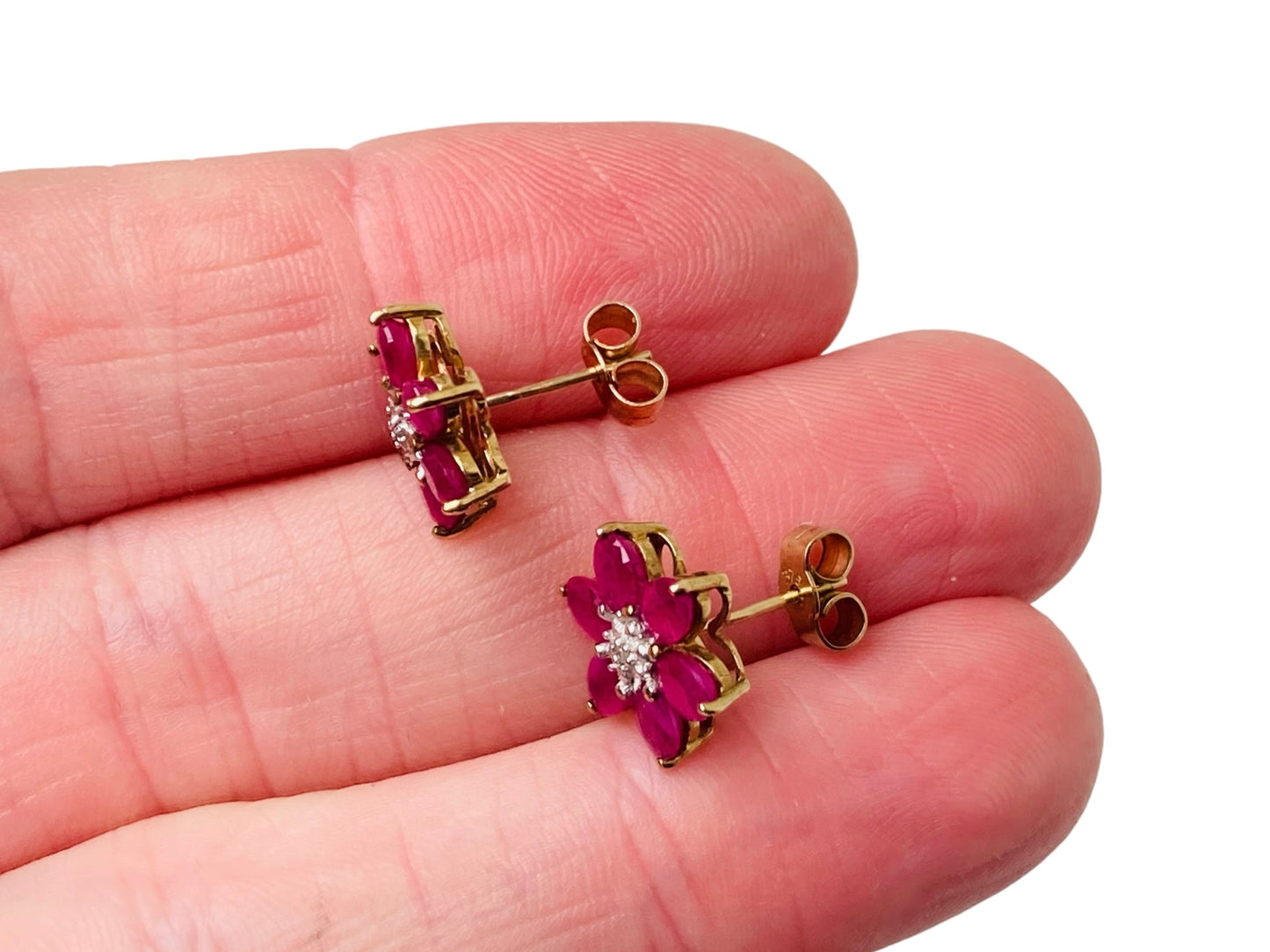 9ct Gold Ruby & Diamond Earrings