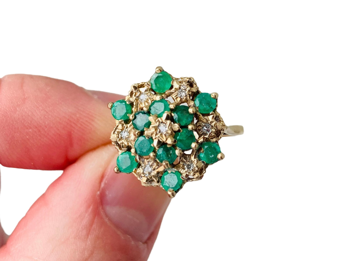 Vintage 9ct Gold Emerald & Diamond Ring