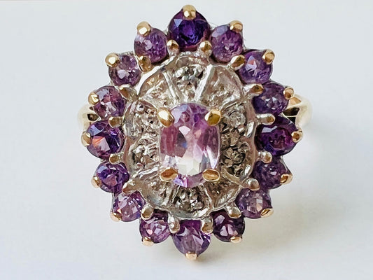 Vintage 9ct Gold Amethyst & Diamond Ring