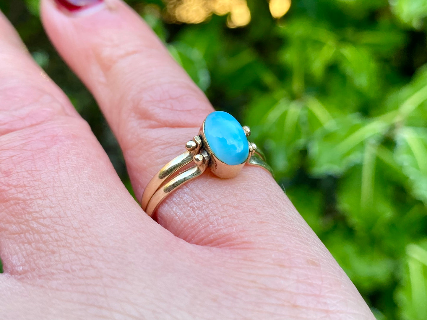 14ct Gold Amber & Larimar Night & Day Flip Ring