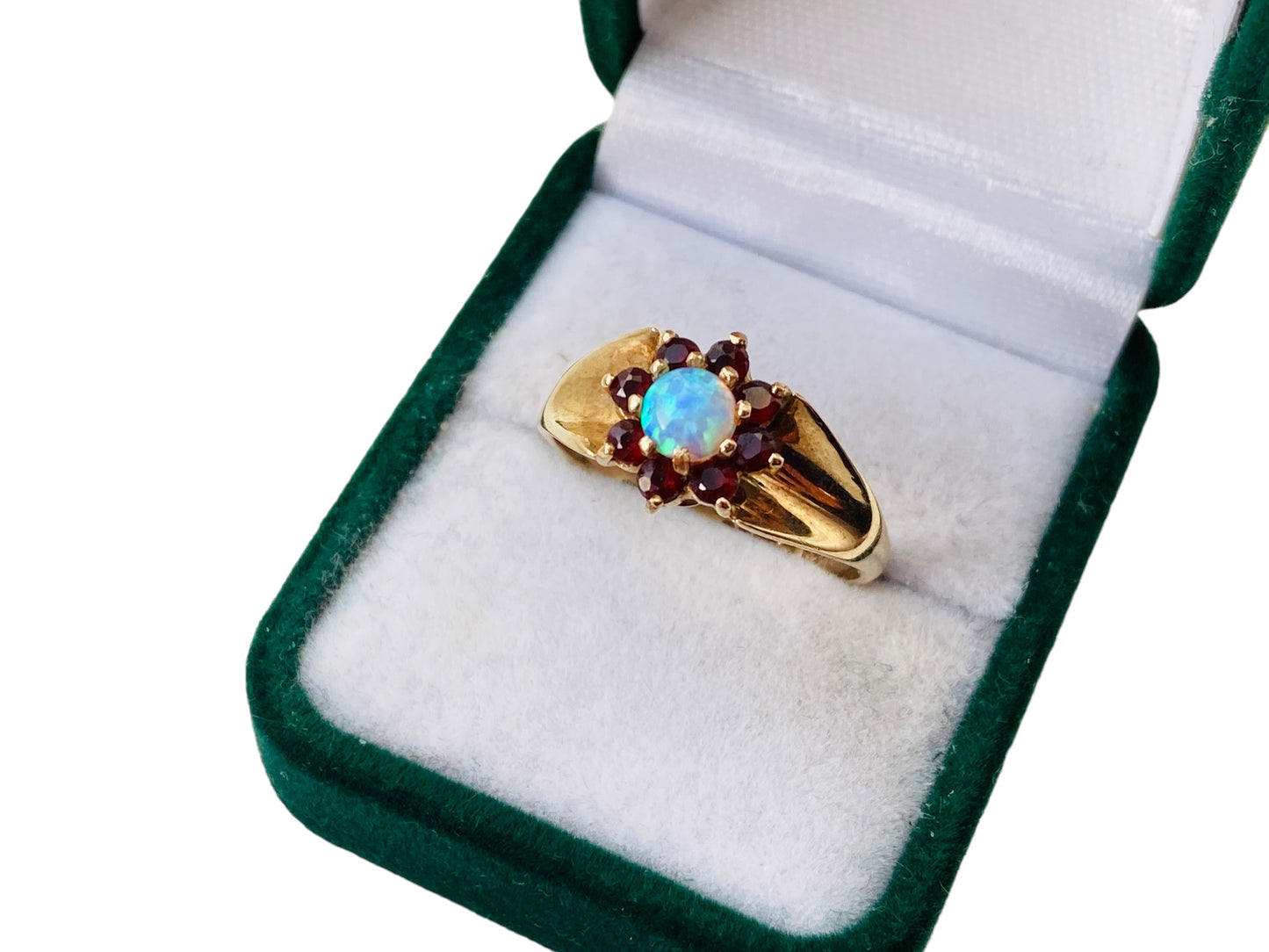 Vintage 9ct Gold Opal & Garnet Ring