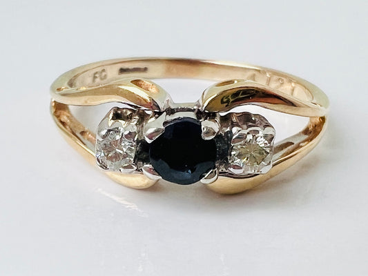 Vintage 9ct Gold Sapphire & Diamond Ring
