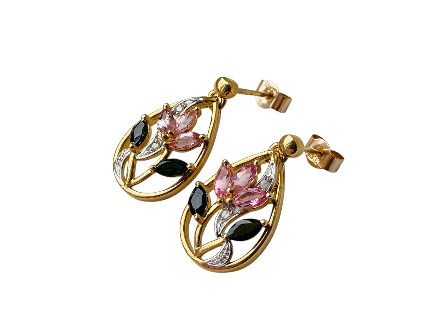 9ct Gold Tourmaline & Diamond Earrings