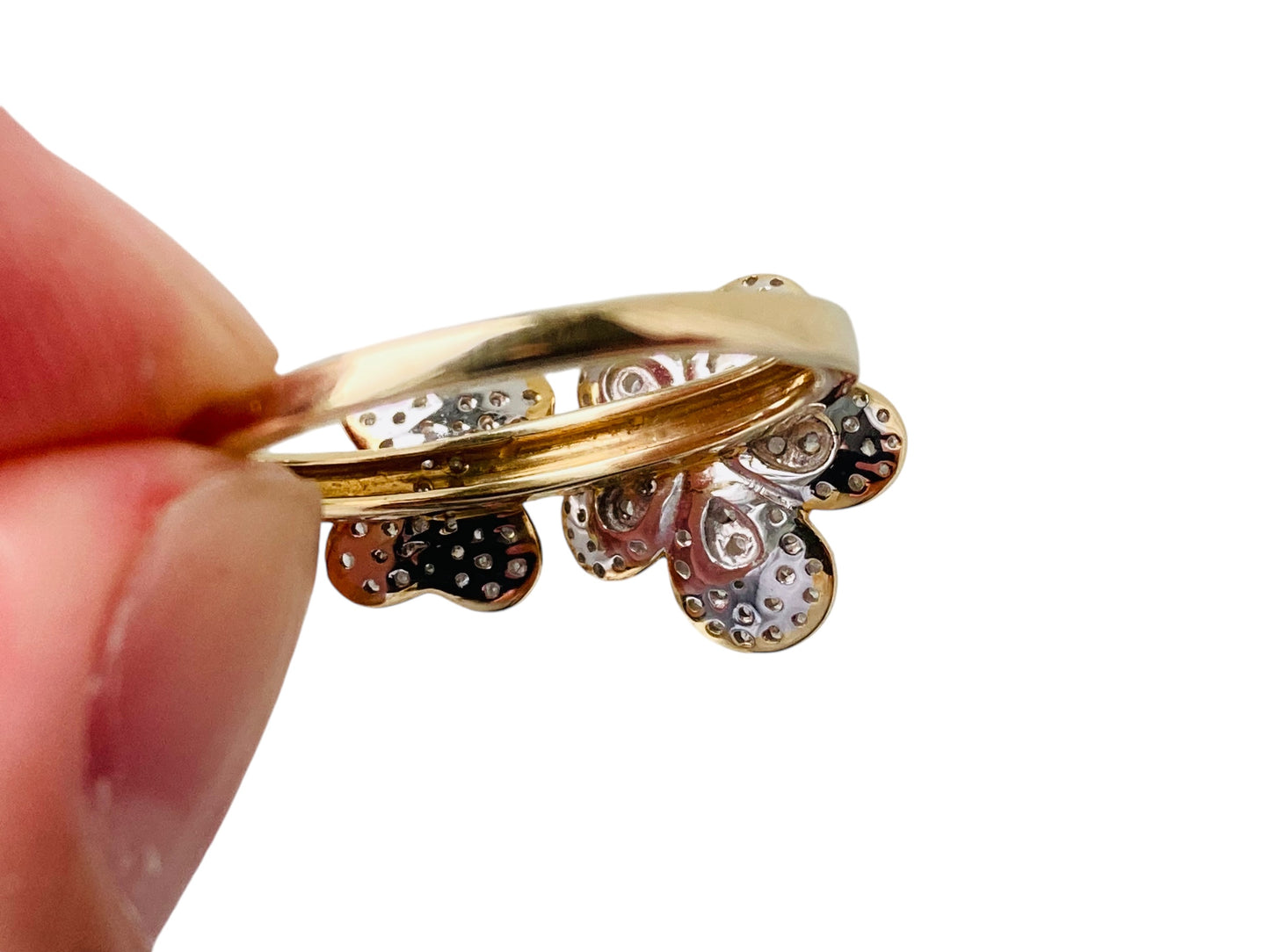 9ct Gold Diamond Flower & Butterfly Ring