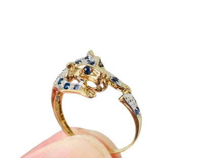 9ct Gold Sapphire & Diamond Panther Ring