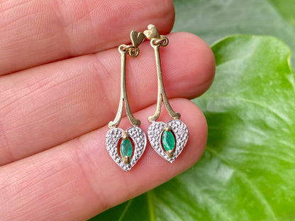 9ct Gold Emerald & Diamond Drop Earrings