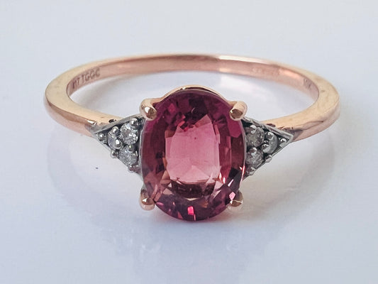 9ct Gold Pink Tourmaline & Diamond Ring