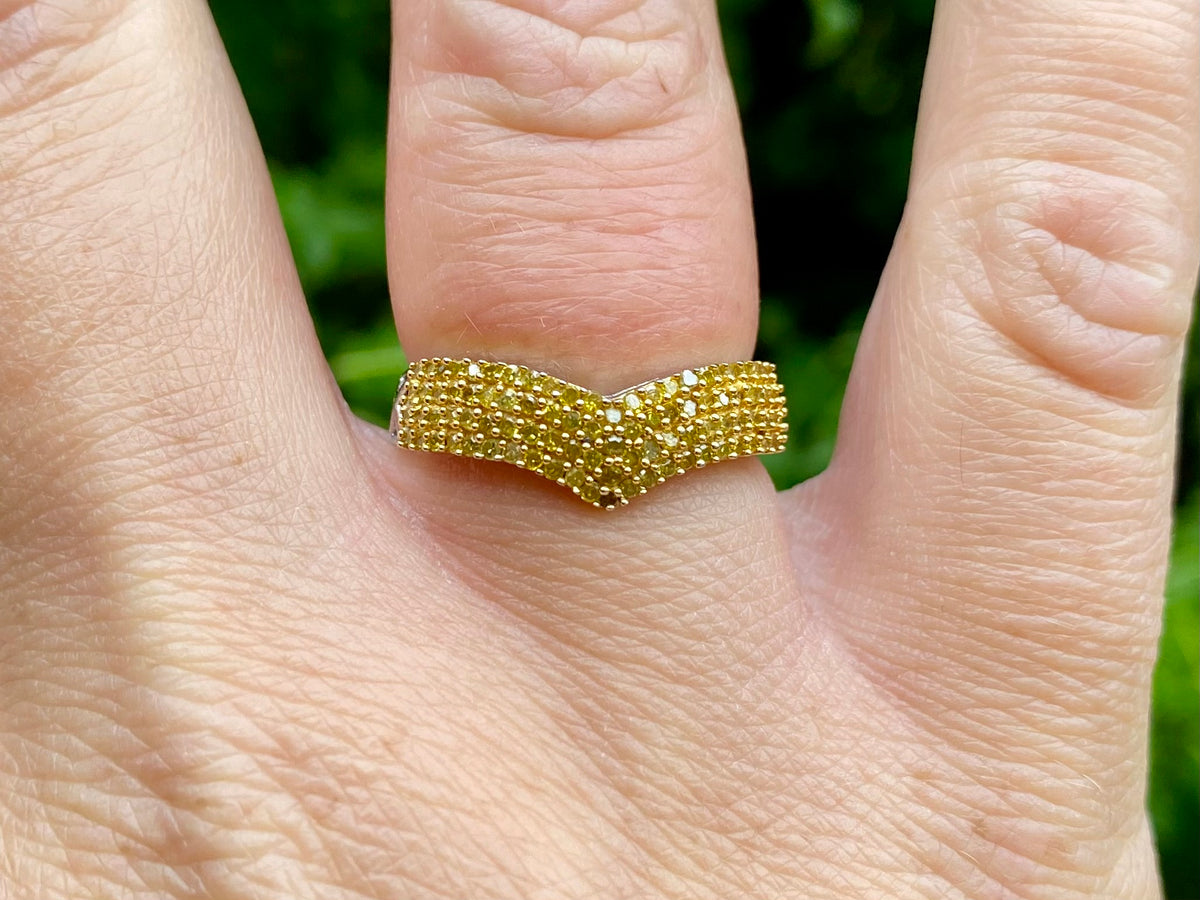 9ct Gold Yellow Diamond Wishbone Ring
