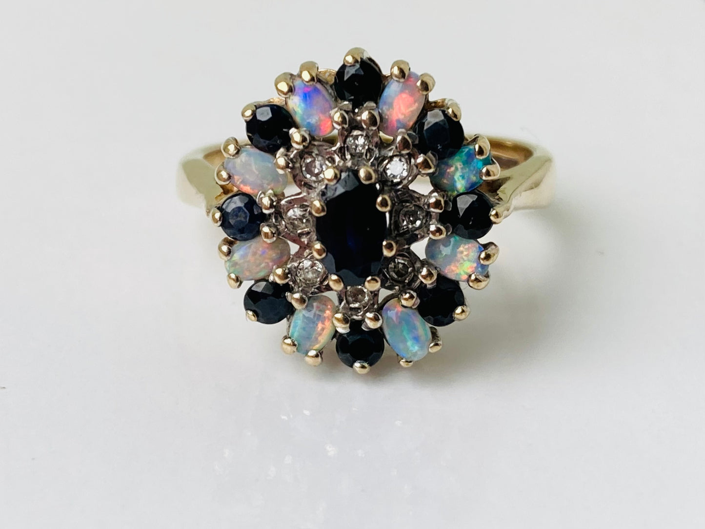 9ct Gold Opal, Sapphire & Diamond Ring