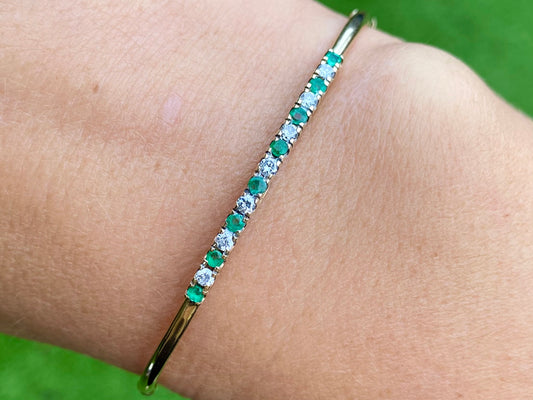 9ct Gold Emerald & Diamond Bangle