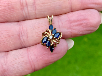 9ct Gold Sapphire & Diamond Pendant