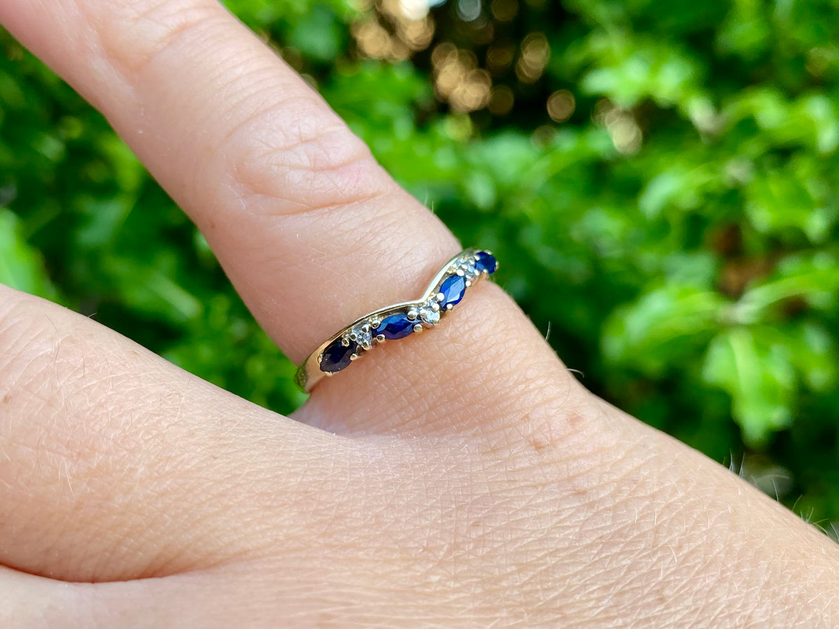 9ct Gold Sapphire & Diamond Wishbone Ring