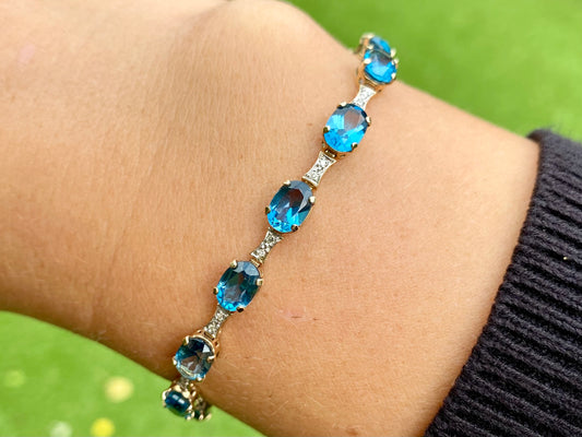 Vintage 10ct Gold Topaz & Diamond Bracelet