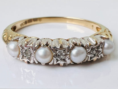 9ct Gold Pearl & Diamond Ring