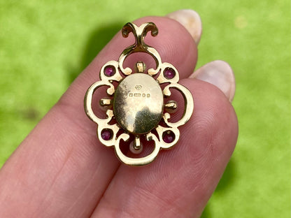 Vintage 9ct Gold Opal,Ruby & Pearl Pendant