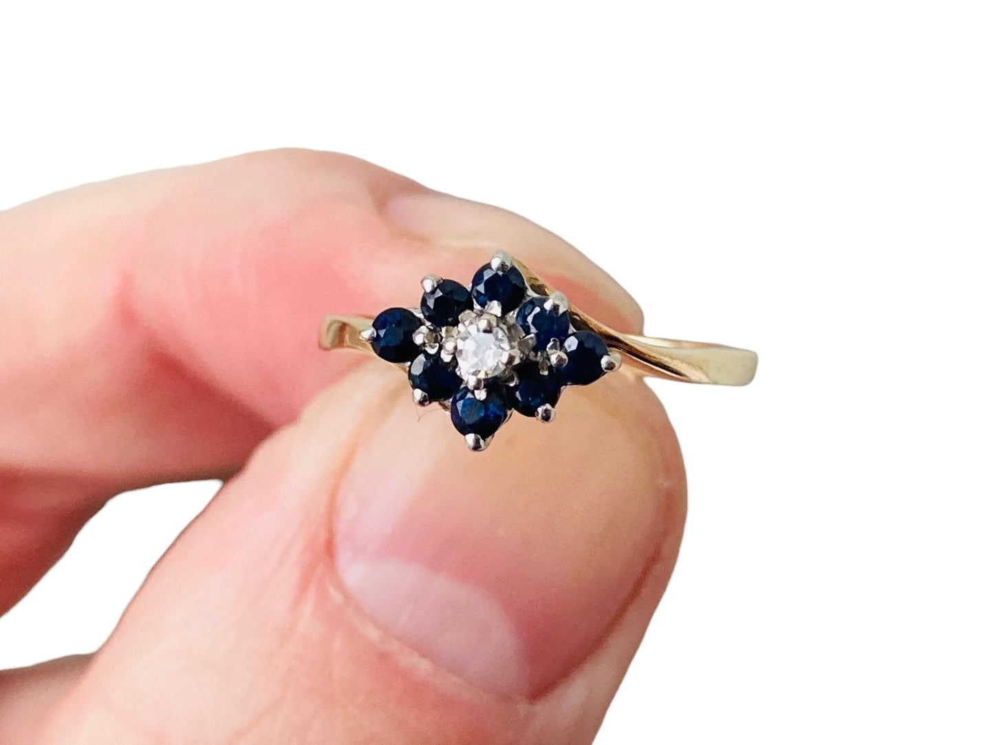 Vintage 9ct Gold Sapphire & Diamond Ring