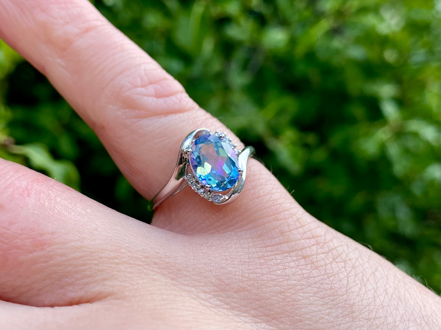 9ct Gold Blue Mystic Topaz & Diamond Ring