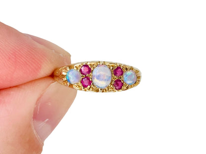 9ct Gold Opal & Ruby Ring