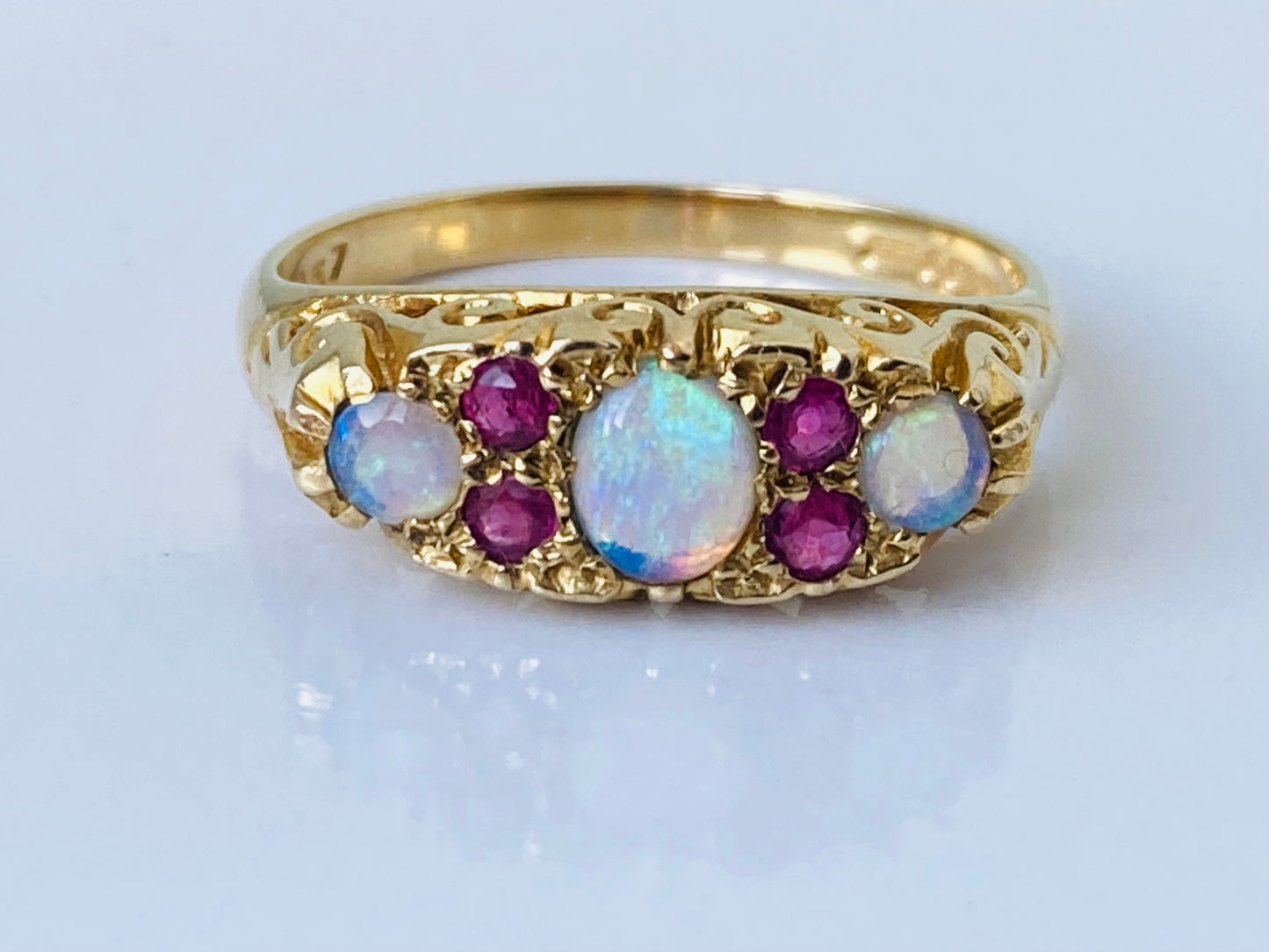 9ct Gold Opal & Ruby Ring