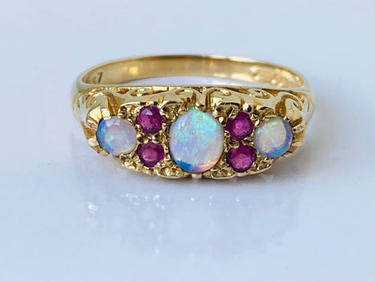 9ct Gold Opal & Ruby Ring