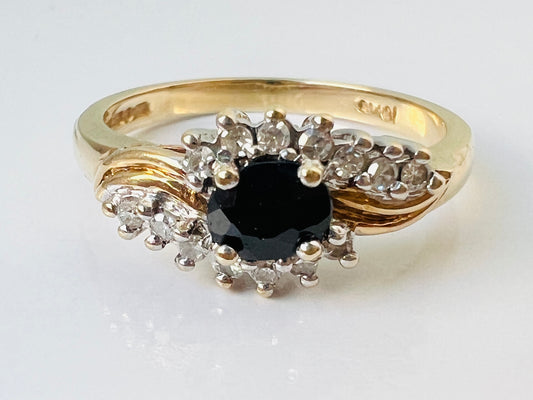 Vintage 9ct Gold Sapphire & Diamond Ring