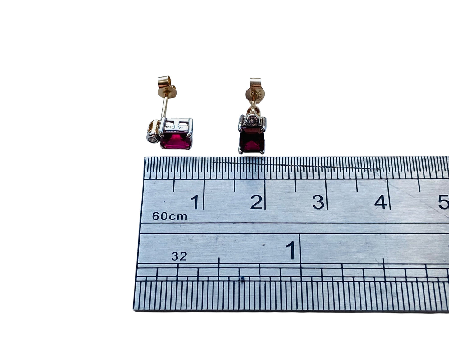 9ct Gold Synthetic Ruby & Diamond Earrings