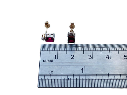 9ct Gold Synthetic Ruby & Diamond Earrings