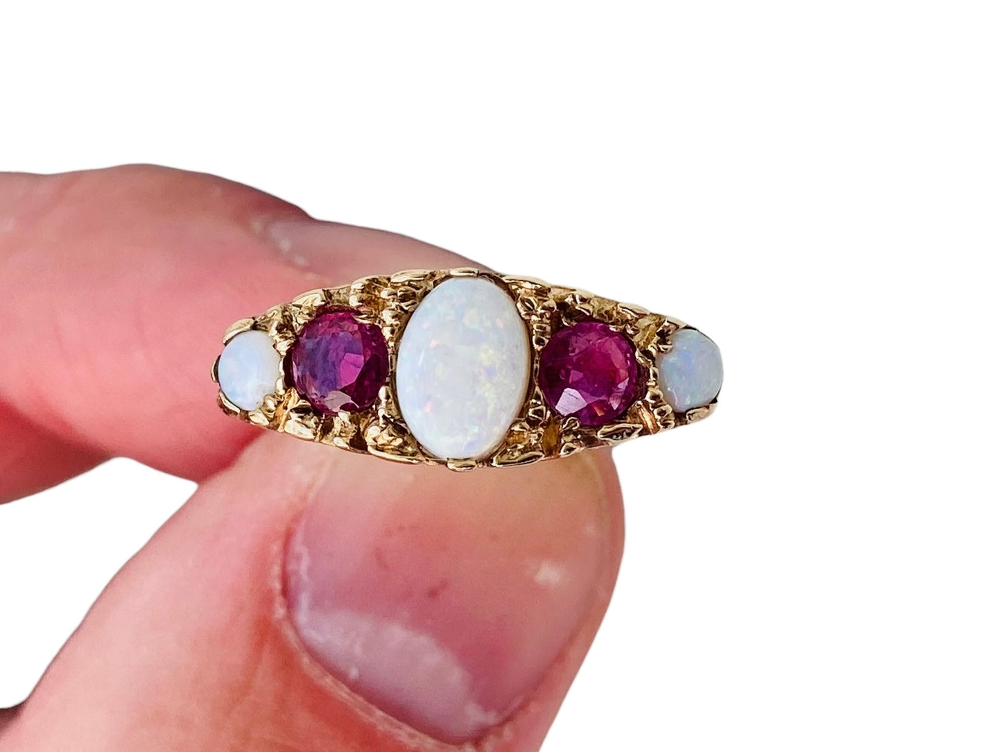Vintage 9ct Gold Opal & Ruby Ring