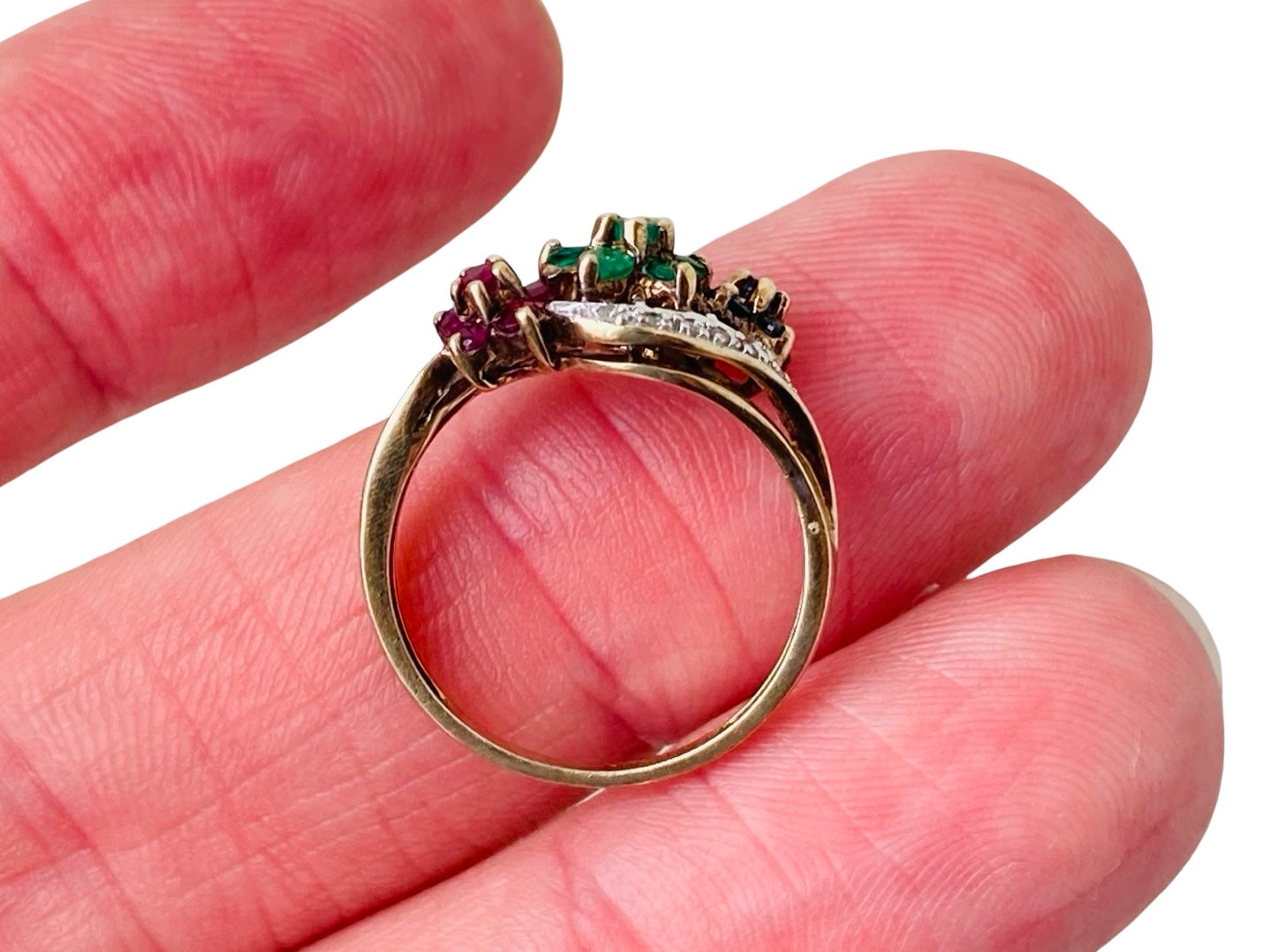 9ct Gold Sapphire, Ruby, Emerald & Diamond Ring