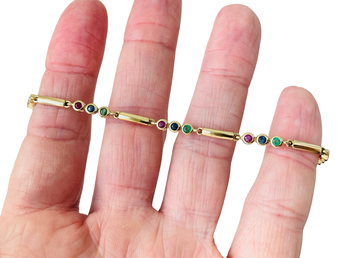 9ct Gold Ruby, Emerald & Sapphire Bracelet