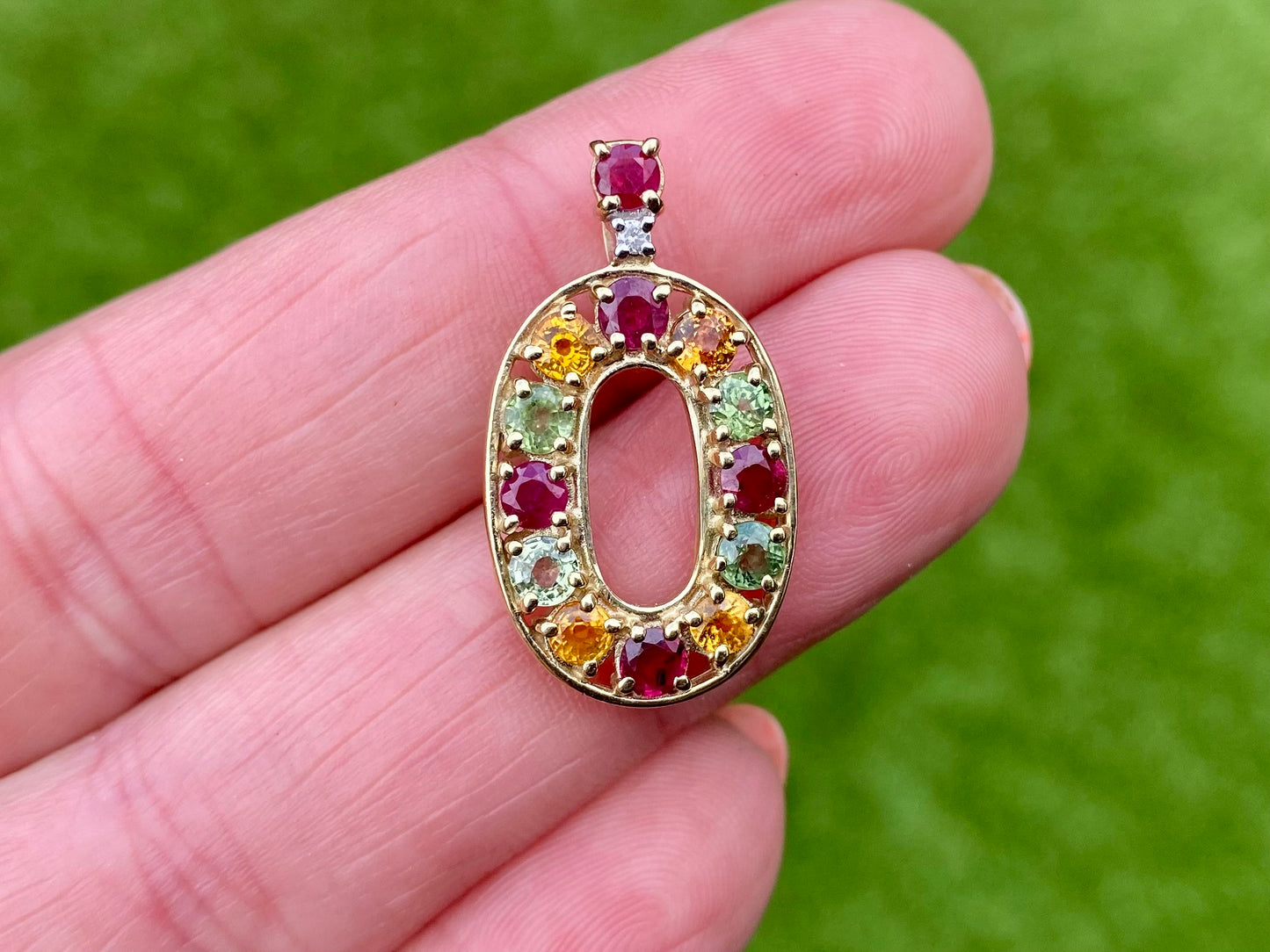 9ct Gold Ruby, Sapphire & Diamond Pendant