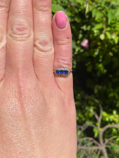 Vintage 9ct Gold Royal Blue Sapphire & Diamond Ring