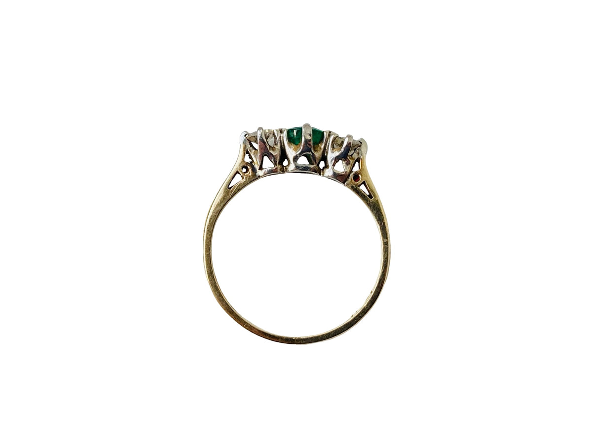 Vintage 9ct Gold Emerald & Diamond Trilogy Ring