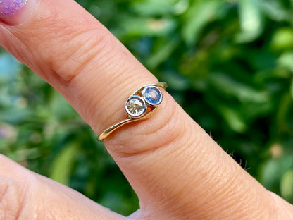 Antique 18ct Gold Sapphire & Diamond Toi Et Moi Ring