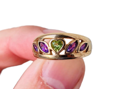 Vintage 9ct Gold Peridot & Amethyst Ring