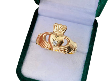 Vintage 9ct Gold Claddagh Diamond Ring