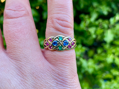 9ct Gold Ruby, Emerald & Sapphire Ring