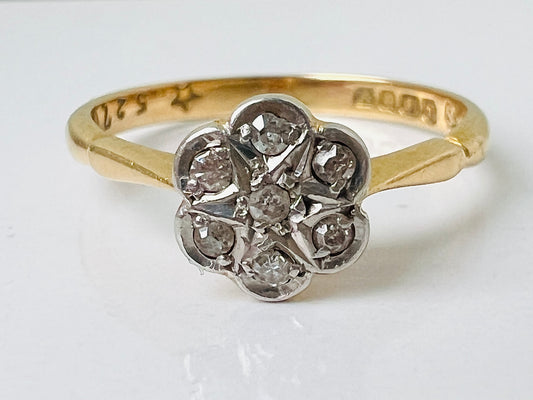 Antique 18ct Gold Diamond Daisy Ring