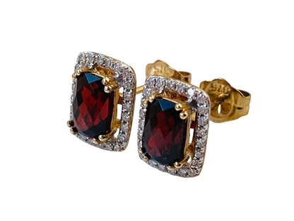 9ct Gold Garnet & Diamond Earrings