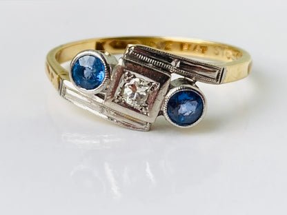 Antique Art Deco 18ct Gold & Platinum, Sapphire & Diamond Ring